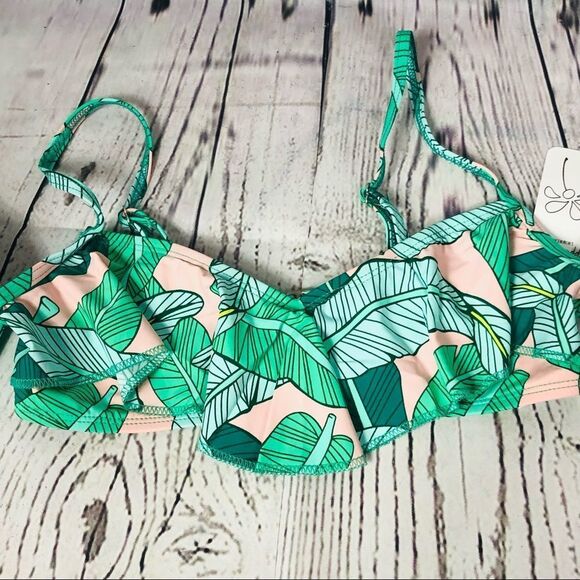 Dippin’ Daisy’s Flounce Ruffle Sleeve Bikini Swim Top Palm Multi M - Picture 6 of 7